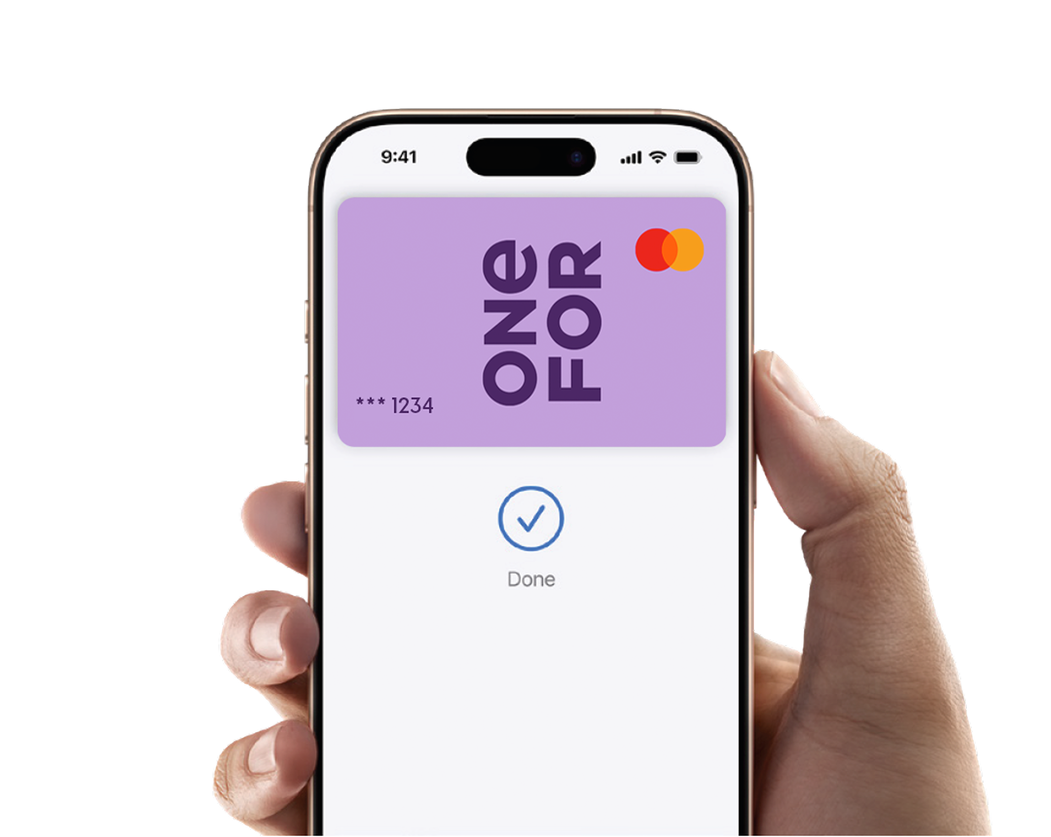 OneFor card displayed in Apple Pay on an iPhone